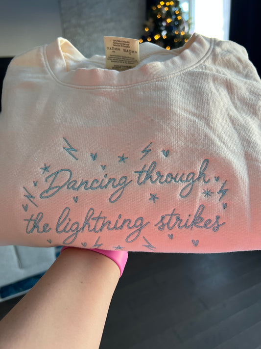 Dancing through the lightning strikes Embroidered t-shirt Comfort Colors