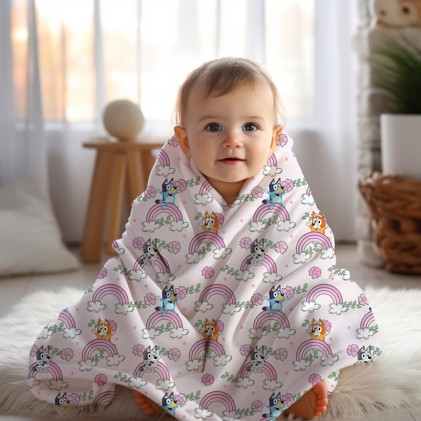 Personalized Pink Boho Bluey Blanket