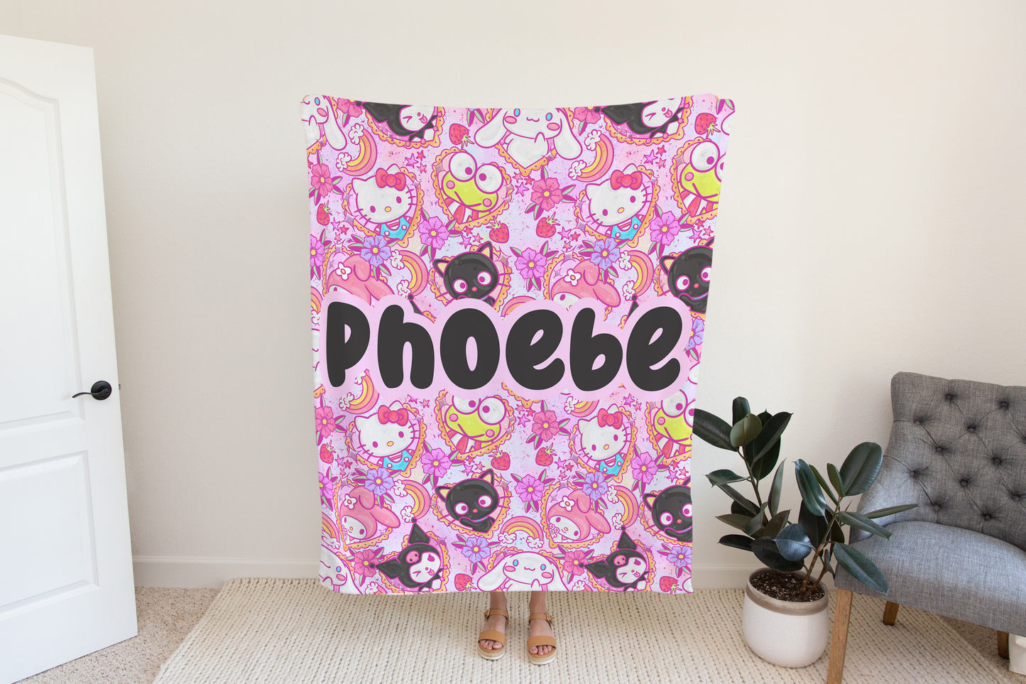 Personalized Pink Hello Kitty Sanrio Blanket