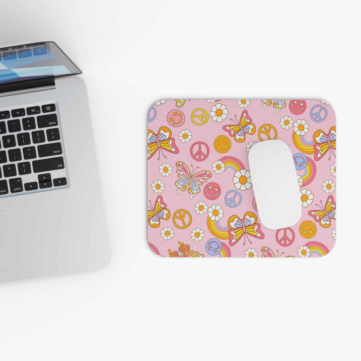 Personalized Groovy Floral smiley Mouse Pad, groovy butterfly Mouse Pad, personalized Teacher Gift, Office Supplies, Work From Home Gift
