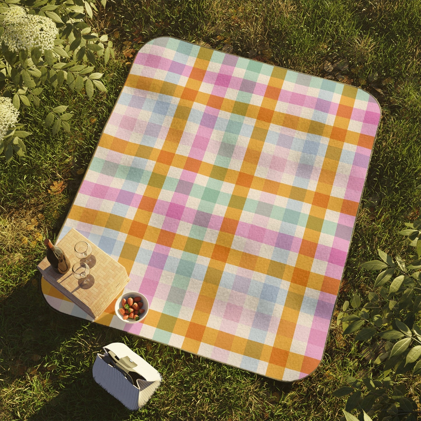 Personalized Picnic Blanket Waterproof Pastel Gingham