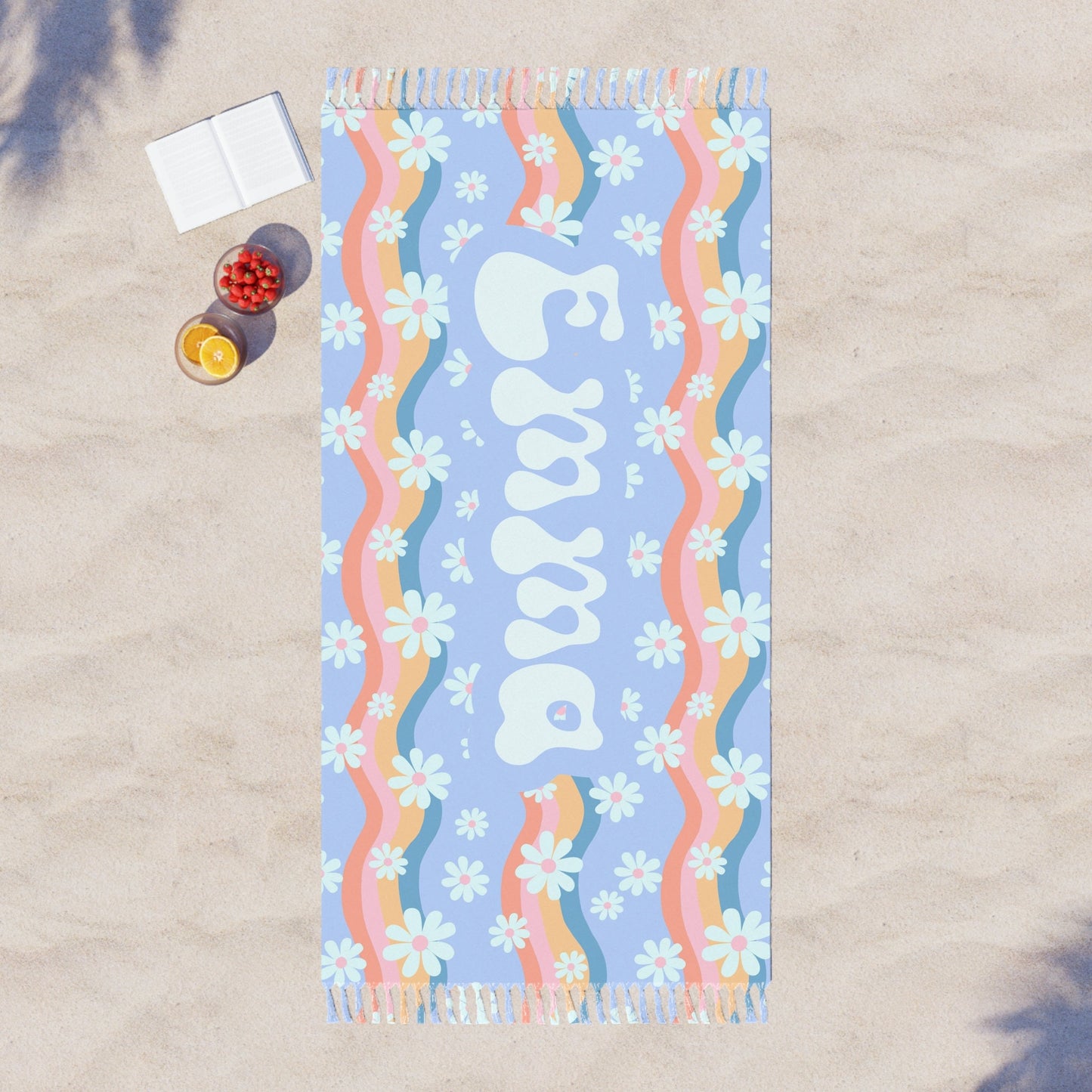 Personalized blue Groovy Beach towel