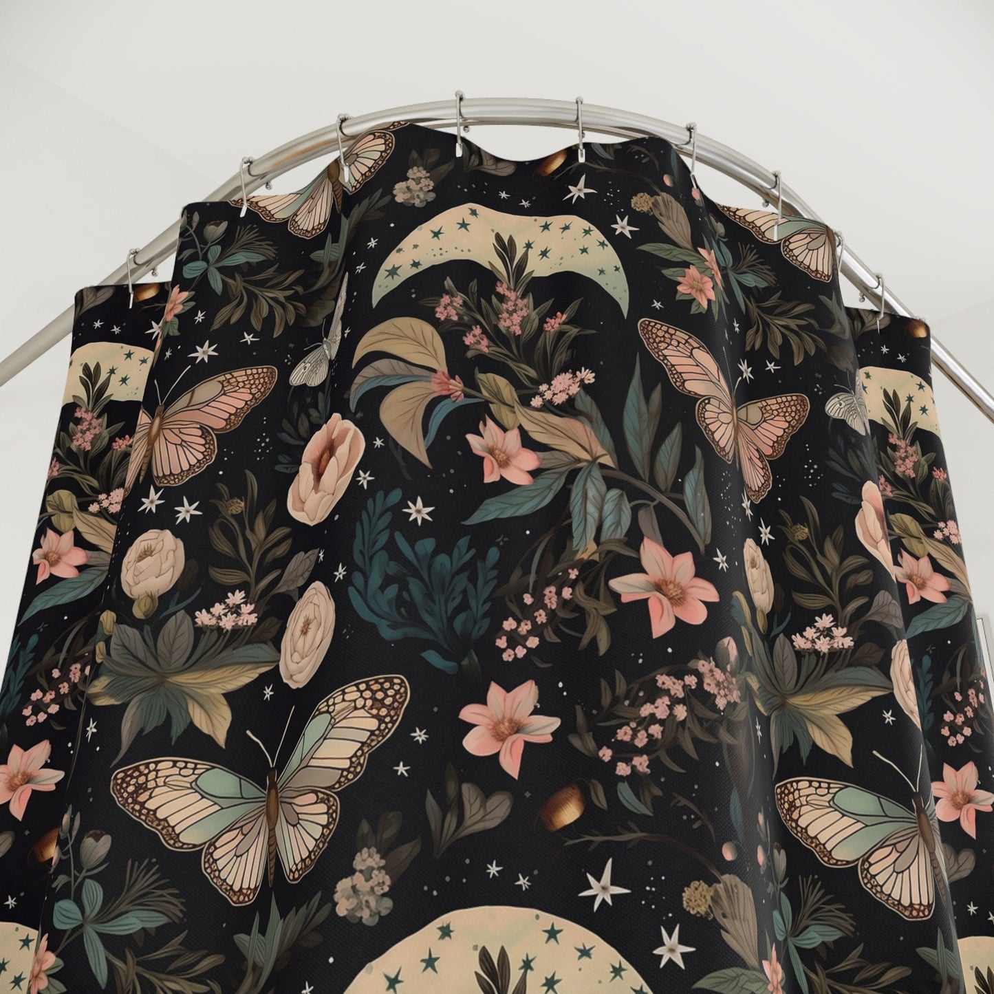 Moody Dark Academia Black Botanical Shower Curtain
