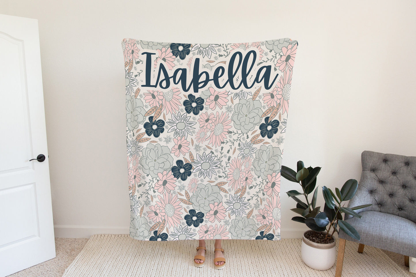 Personalized Boho Floral Blanket