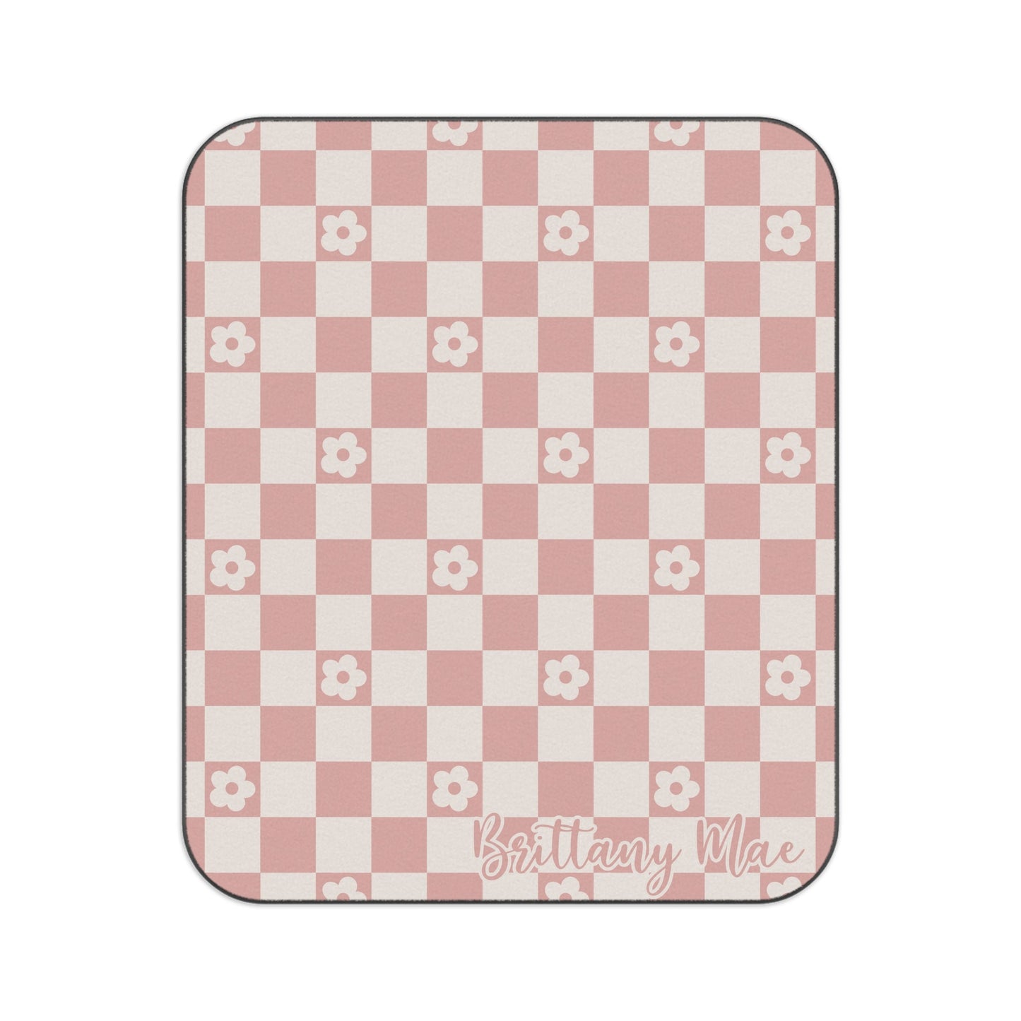 Personalized Blush Pink Checkered Picnic Blanket Waterproof