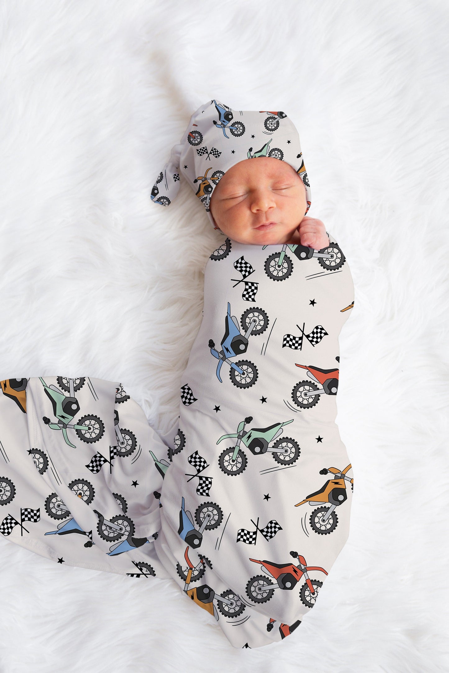 Baby Boy Swaddle Blanket Hat Set beige, dirt bike swaddle, hospital reveal outfit baby boy baby shower gift, receiving blanket boy