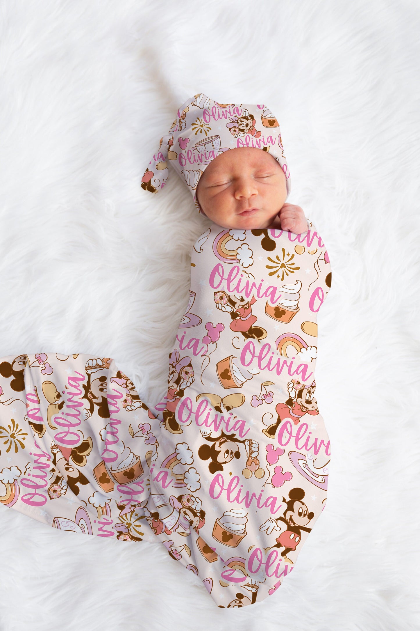 Personalized Disney Swaddle set, Newborn girl hospital reveal outfit, disney baby shower gift, pink disney swaddle bow and hat set
