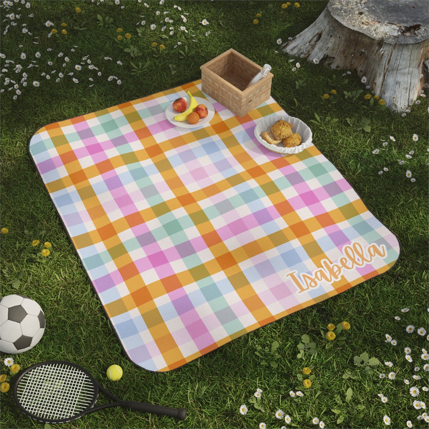 Personalized Picnic Blanket Waterproof Pastel Gingham