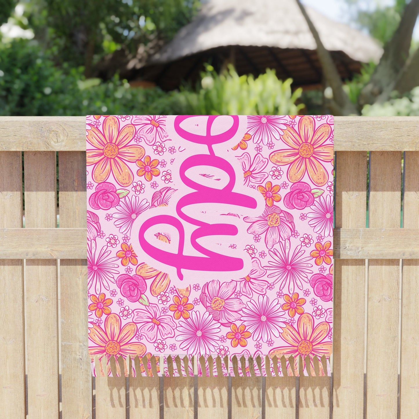 Personalized Pink Boho Floral Beach Towel