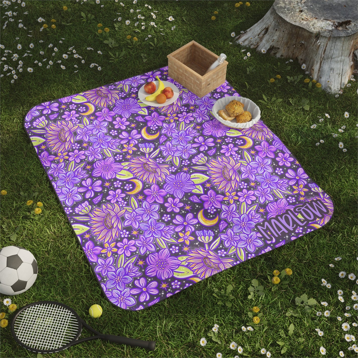 Personalized Purple Floral Picnic Blanket Waterproof