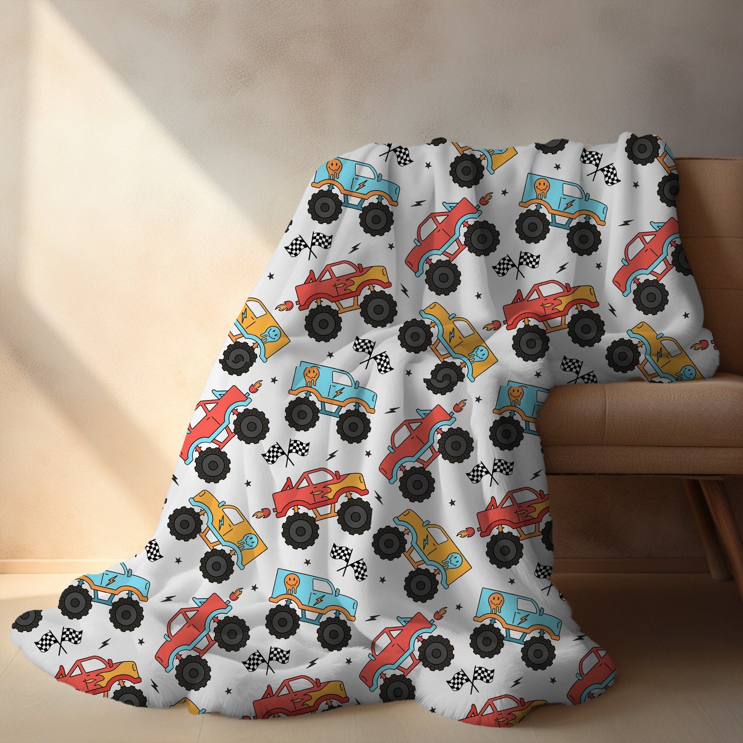 Personalized Blanket for Boys Monster Trucks