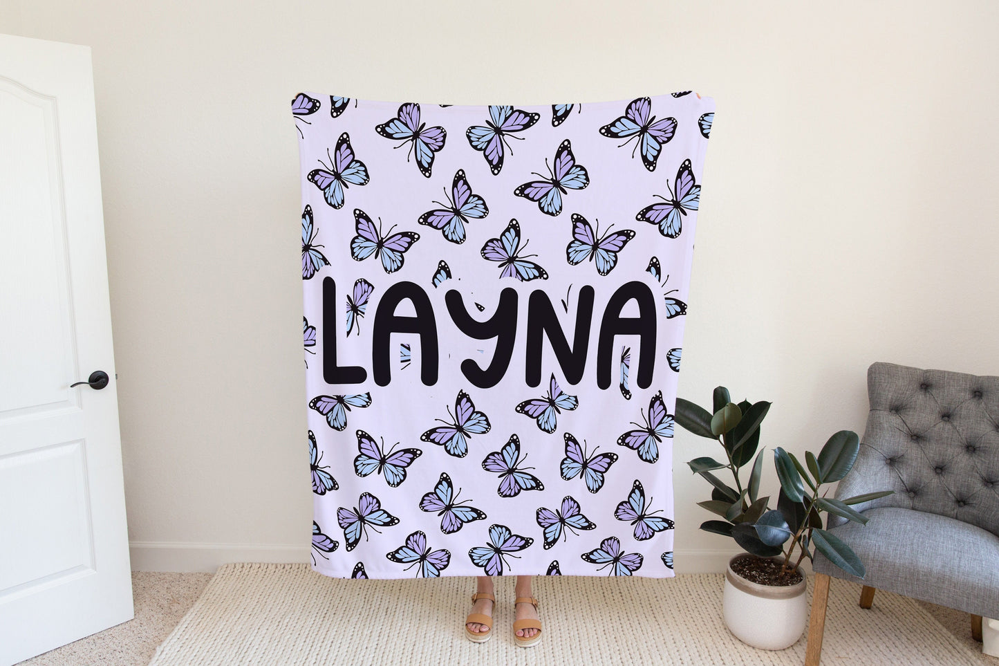 Personalized Butterfly Blanket Purple Boho