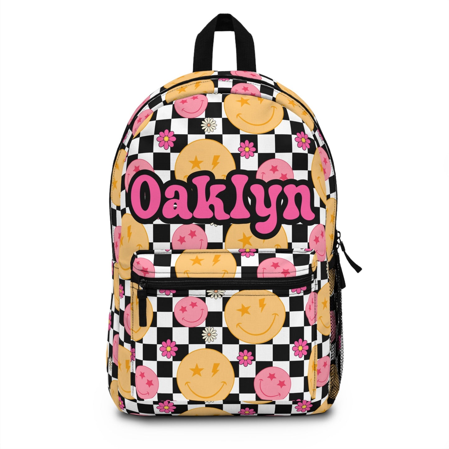 Personalized Backpack smiley face checkered, Back to school Gifts for kids Girls Backpack, Kids toddler Backpack, custom daycare bag
