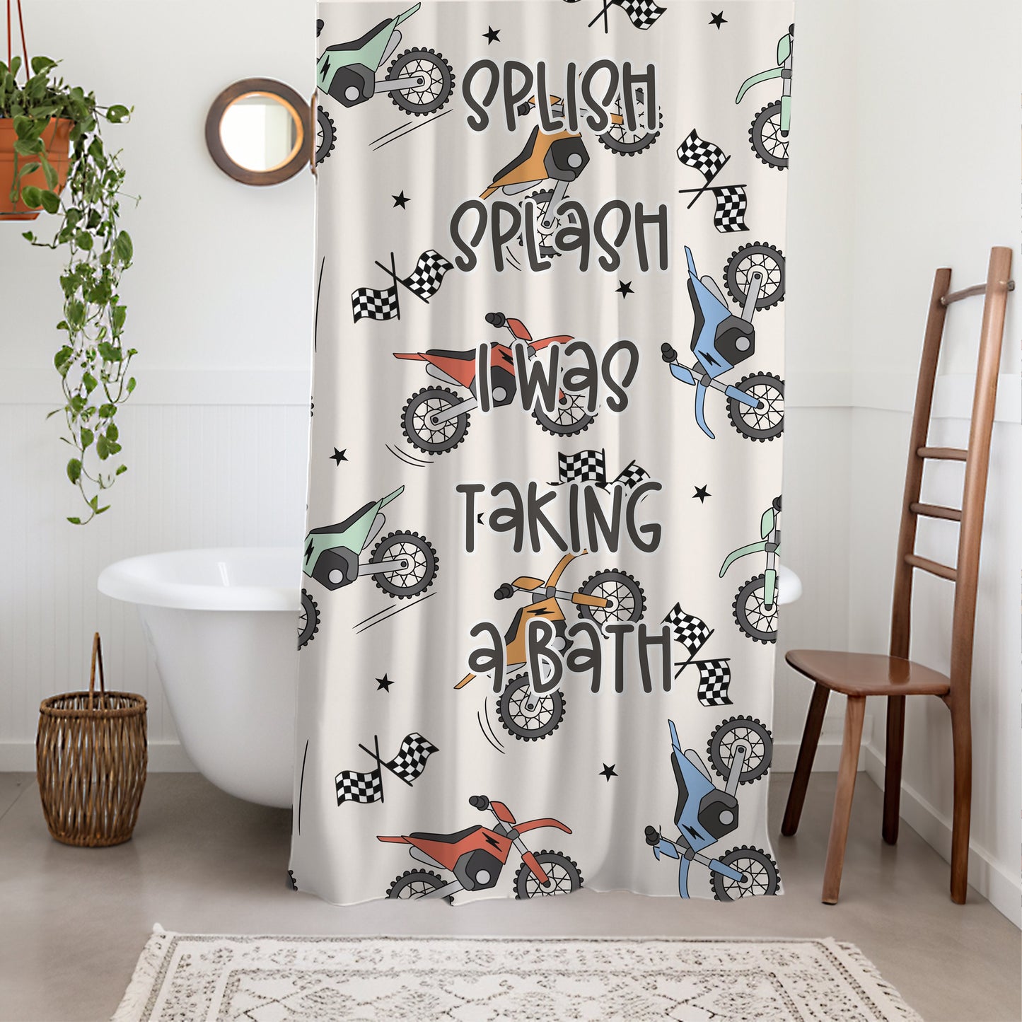 Shower Curtain Personalized boys, dirt bike kids shower curtain retro, custom shower curtain, kids bathroom decor boys