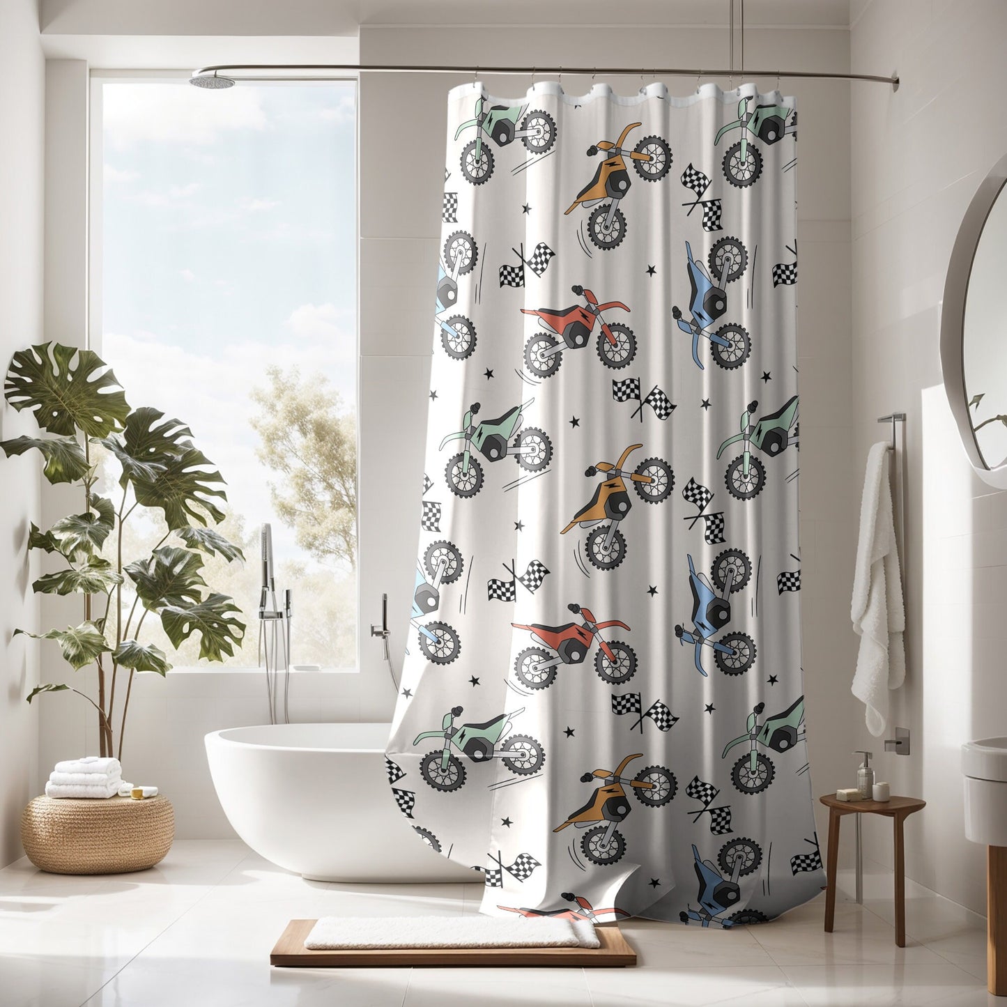 Shower Curtain Personalized boys, dirt bike kids shower curtain retro, custom shower curtain, kids bathroom decor boys