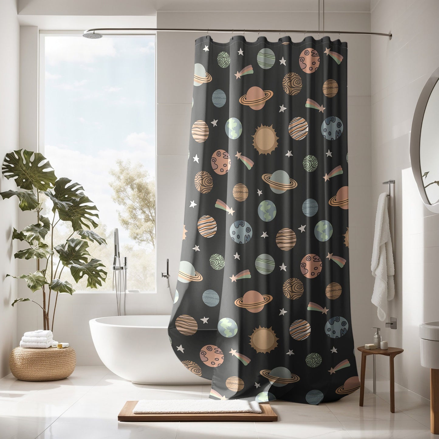 Boys Shower Curtain Personalized Planets, kids shower curtain Outerspace, shower curtain boho, custom shower curtain, vintage shower curtain