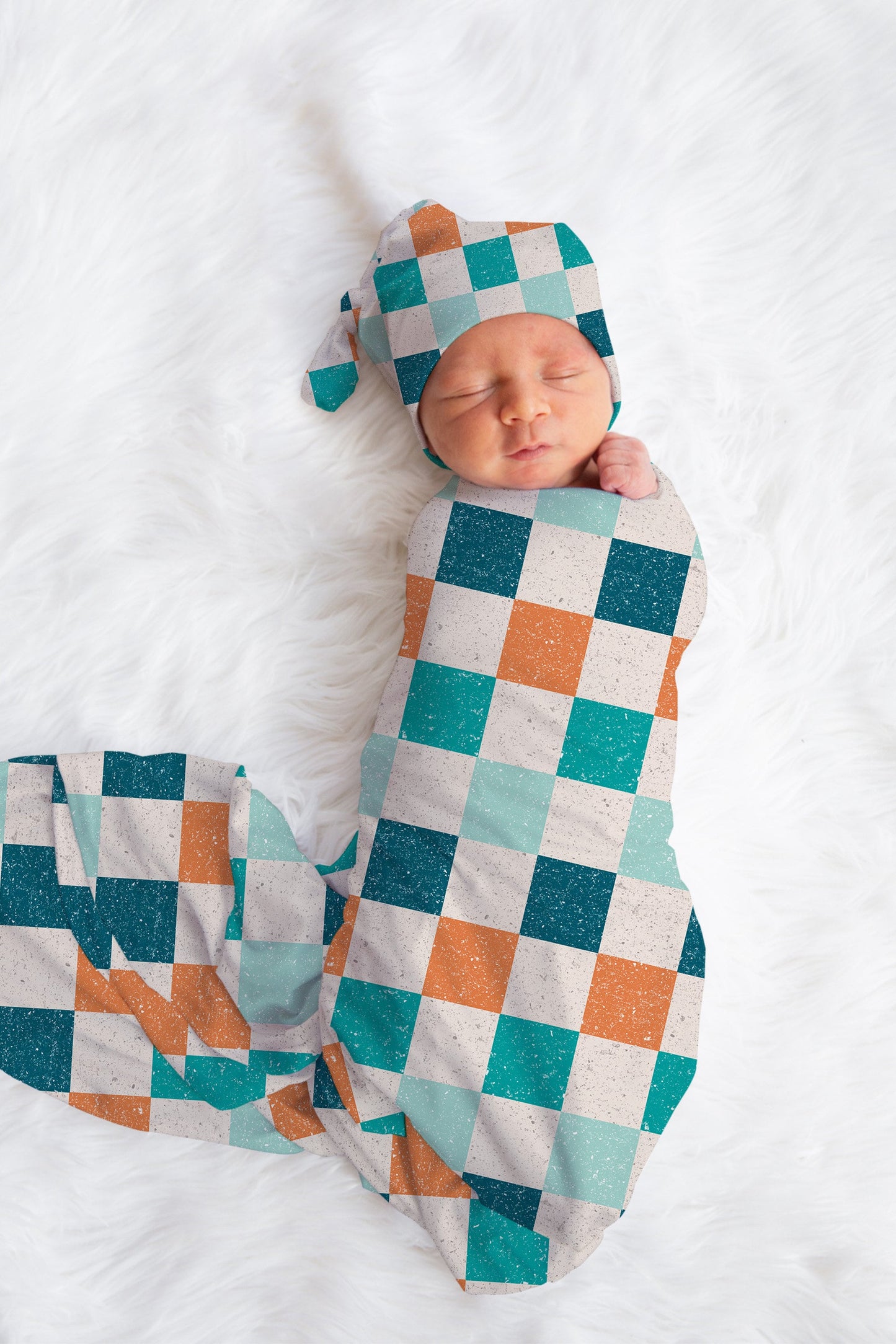 Personalized Boy Swaddle Hat Set Checkered