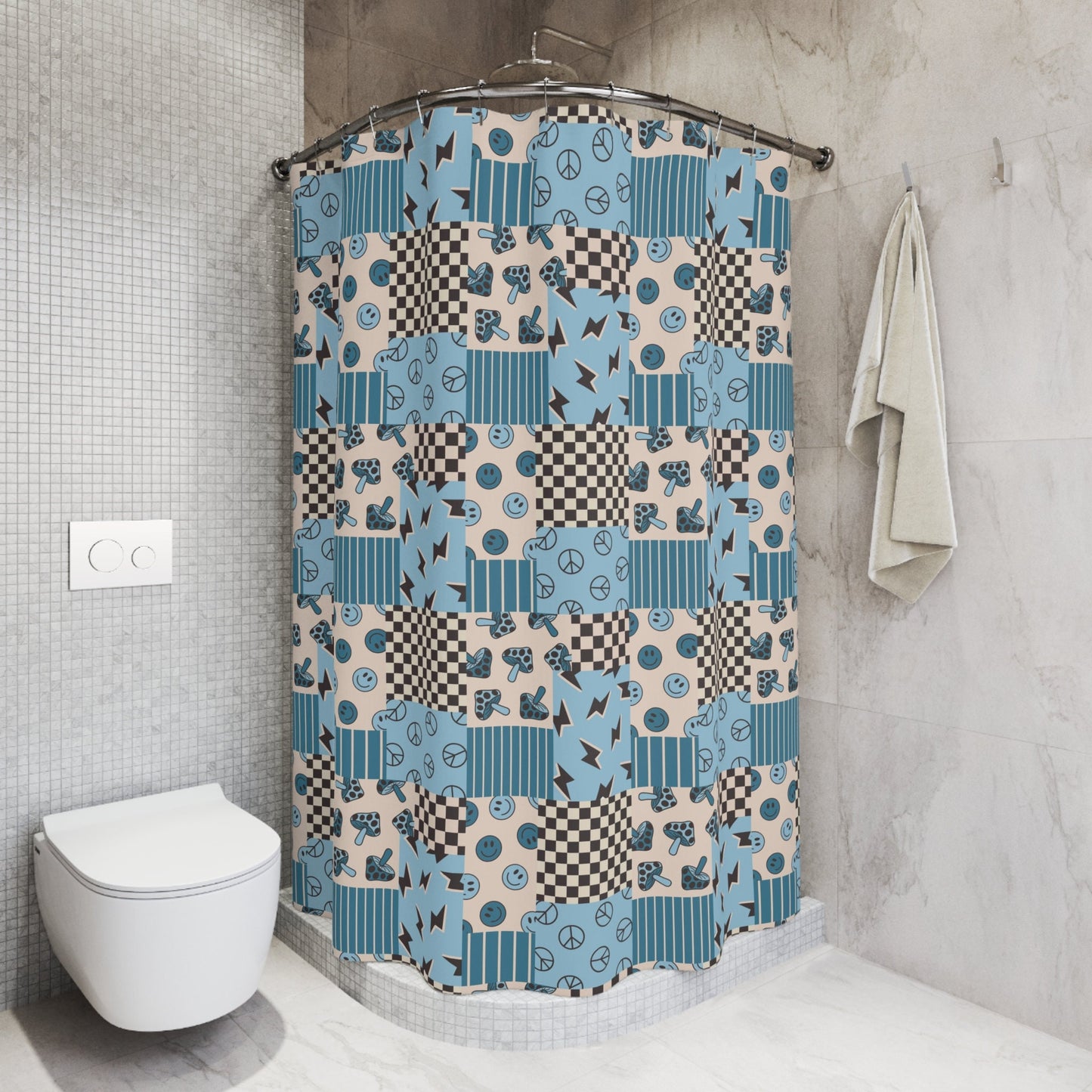 Shower Curtain Personalized boys patchwork, kids shower curtain retro, shower curtain boho, custom shower curtain, vintage shower curtain