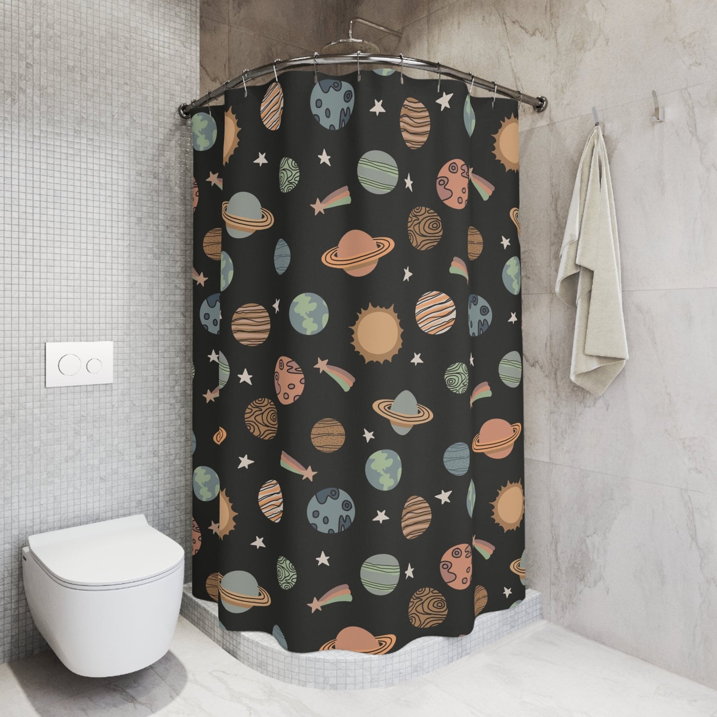 Boys Shower Curtain Personalized Planets, kids shower curtain Outerspace, shower curtain boho, custom shower curtain, vintage shower curtain
