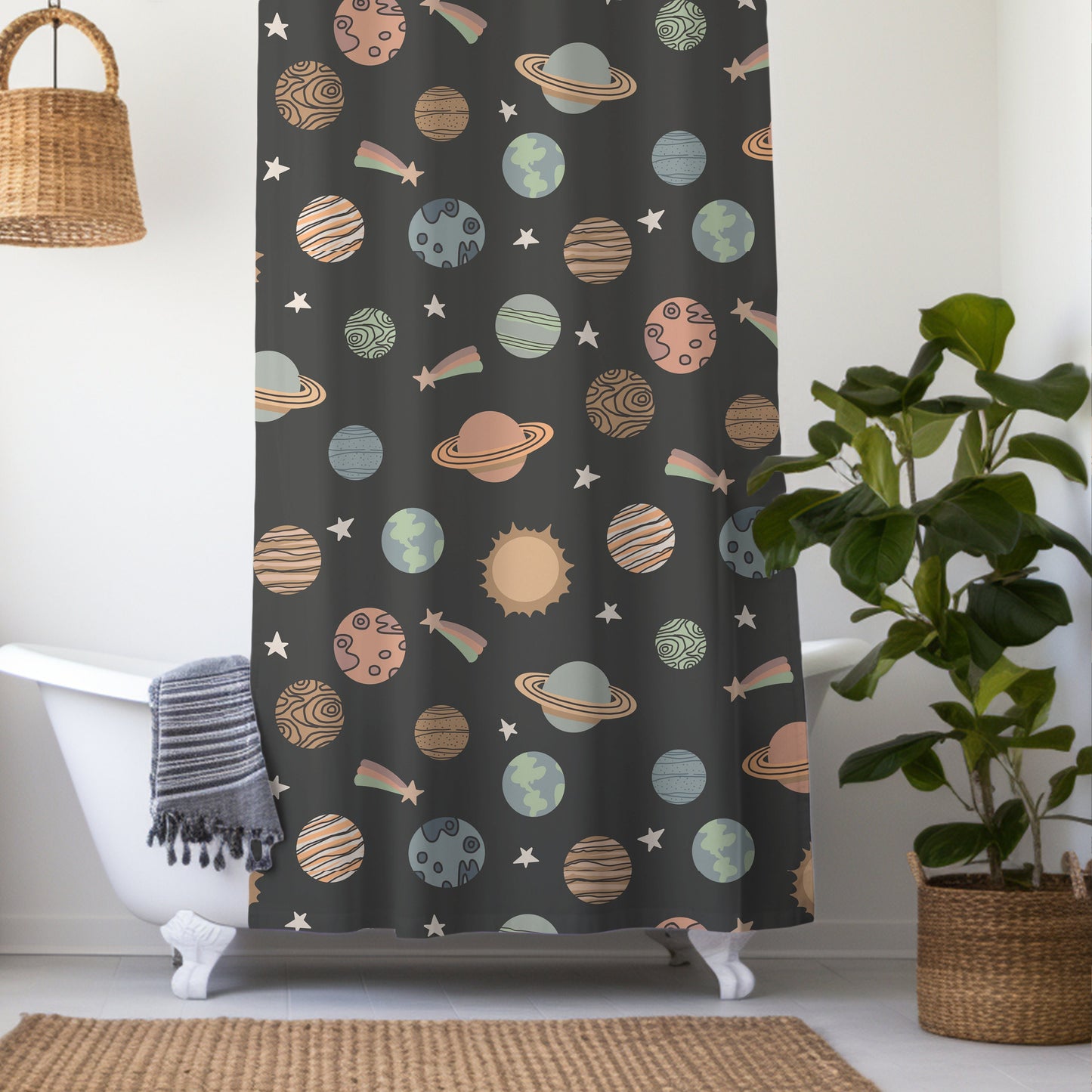 Boys Shower Curtain Personalized Planets, kids shower curtain Outerspace, shower curtain boho, custom shower curtain, vintage shower curtain