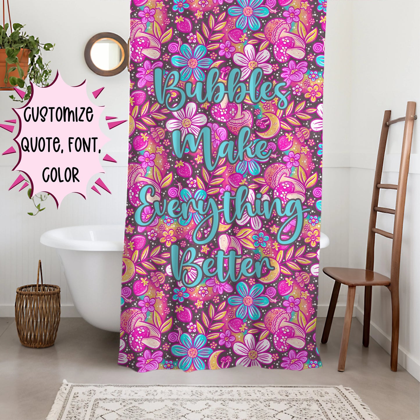 Personalized Pink Boho Shower Curtain