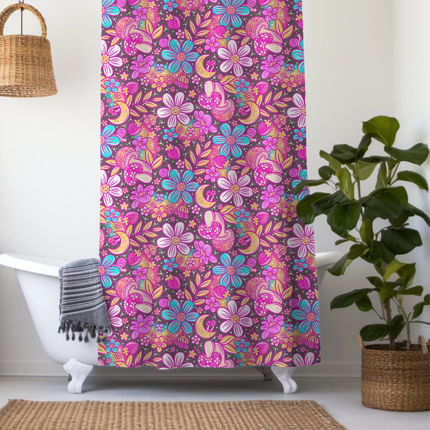 Personalized Pink Boho Shower Curtain
