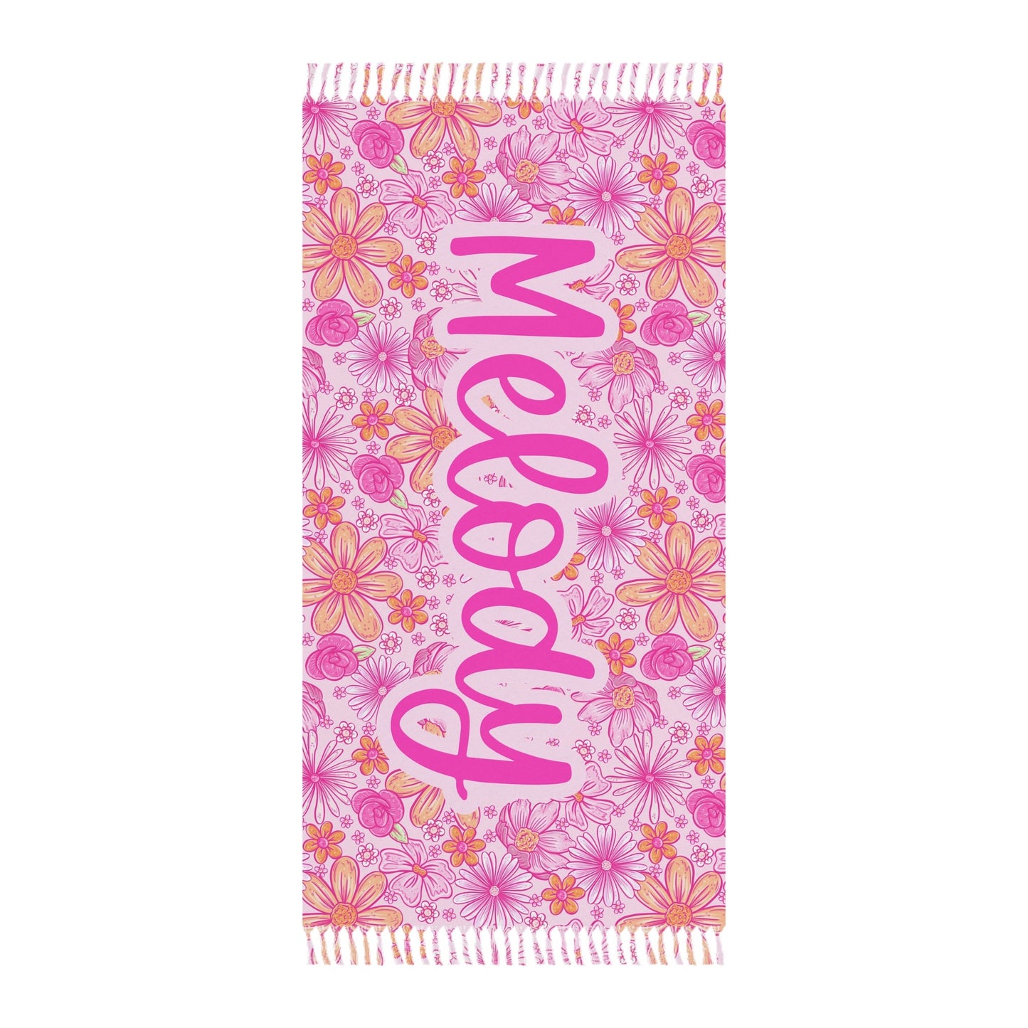 Personalized Pink Boho Floral Beach Towel