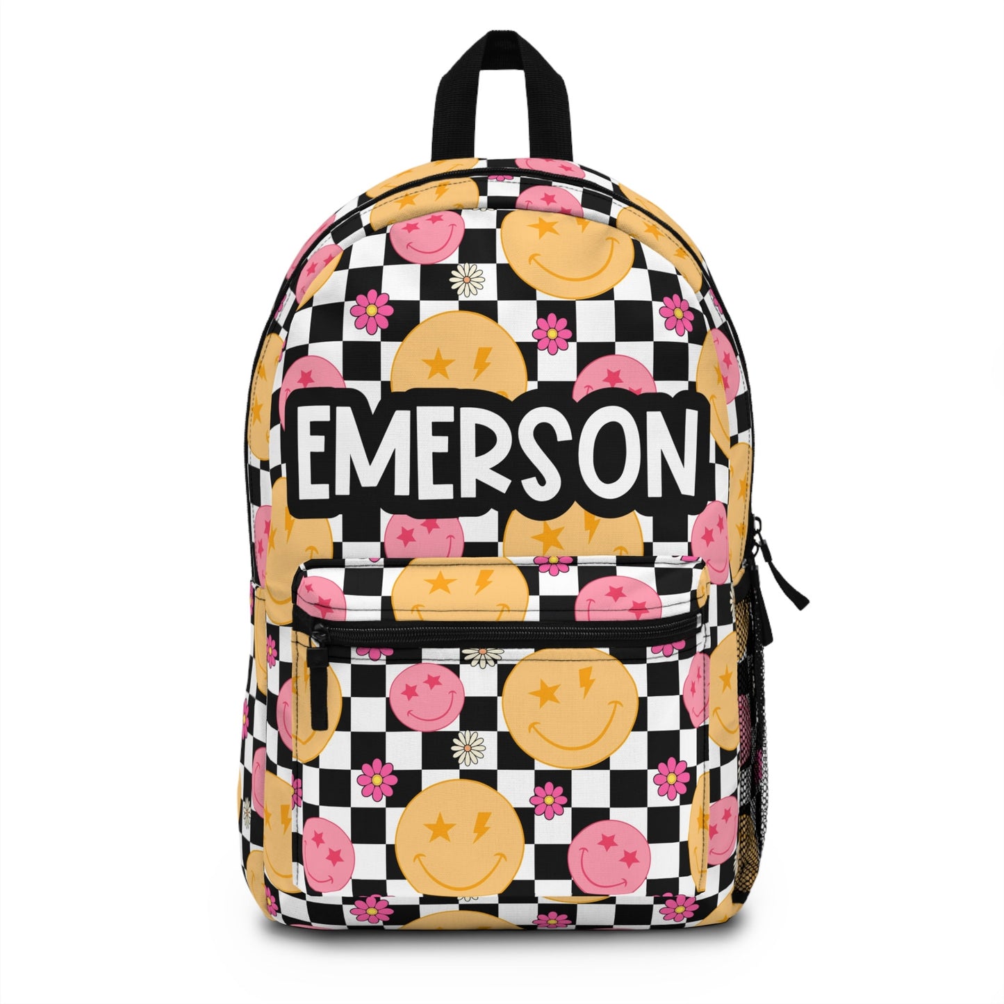 Personalized Backpack smiley face checkered, Back to school Gifts for kids Girls Backpack, Kids toddler Backpack, custom daycare bag