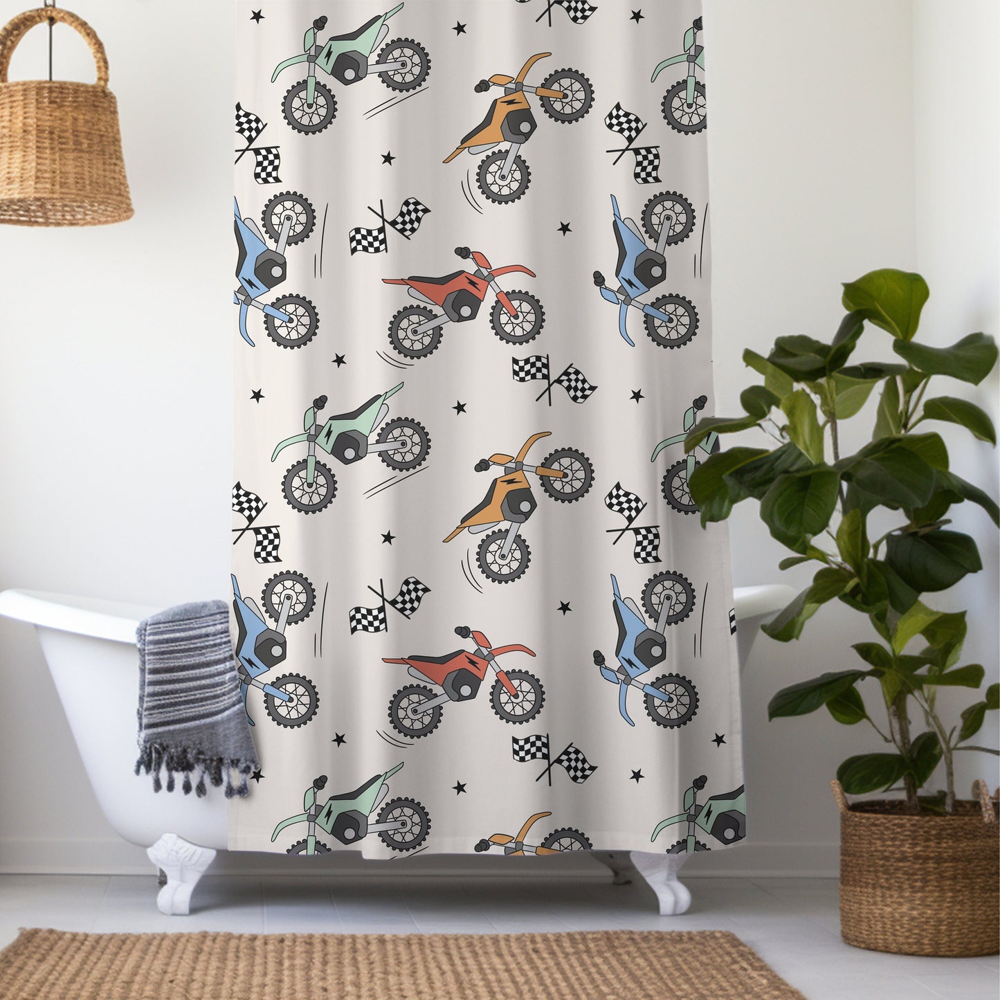 Shower Curtain Personalized boys, dirt bike kids shower curtain retro, custom shower curtain, kids bathroom decor boys