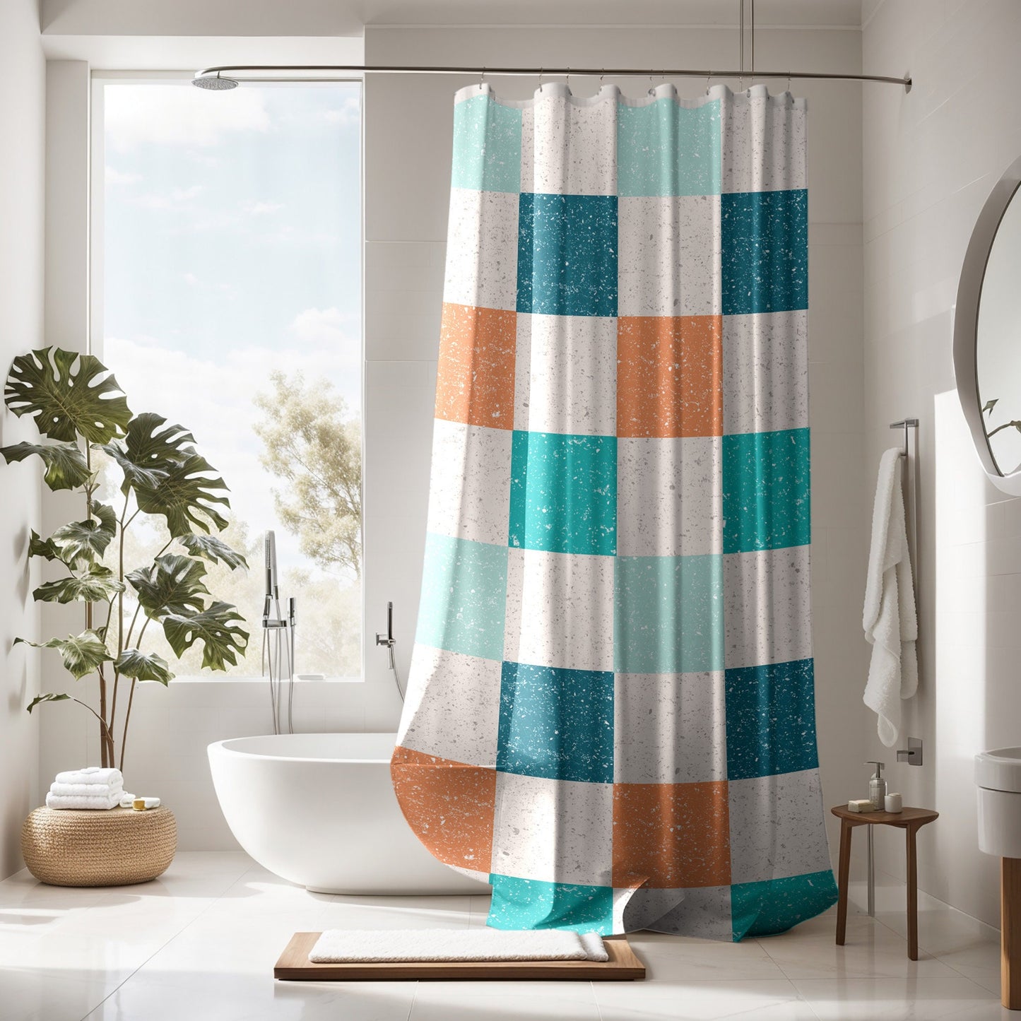 Checkered Shower Curtain Personalized boys, kids shower curtain retro, shower curtain boho, custom shower curtain, vintage shower curtain