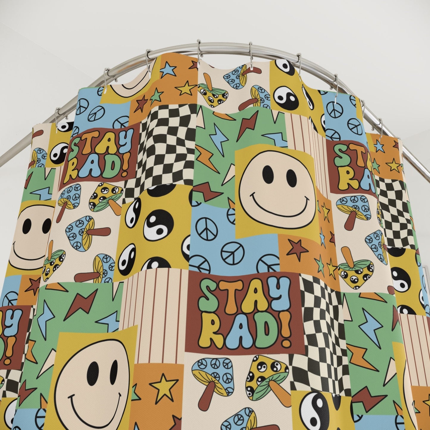 Shower Curtain Personalized boys patchwork, kids shower curtain retro, shower curtain boho, custom shower curtain, vintage shower curtain