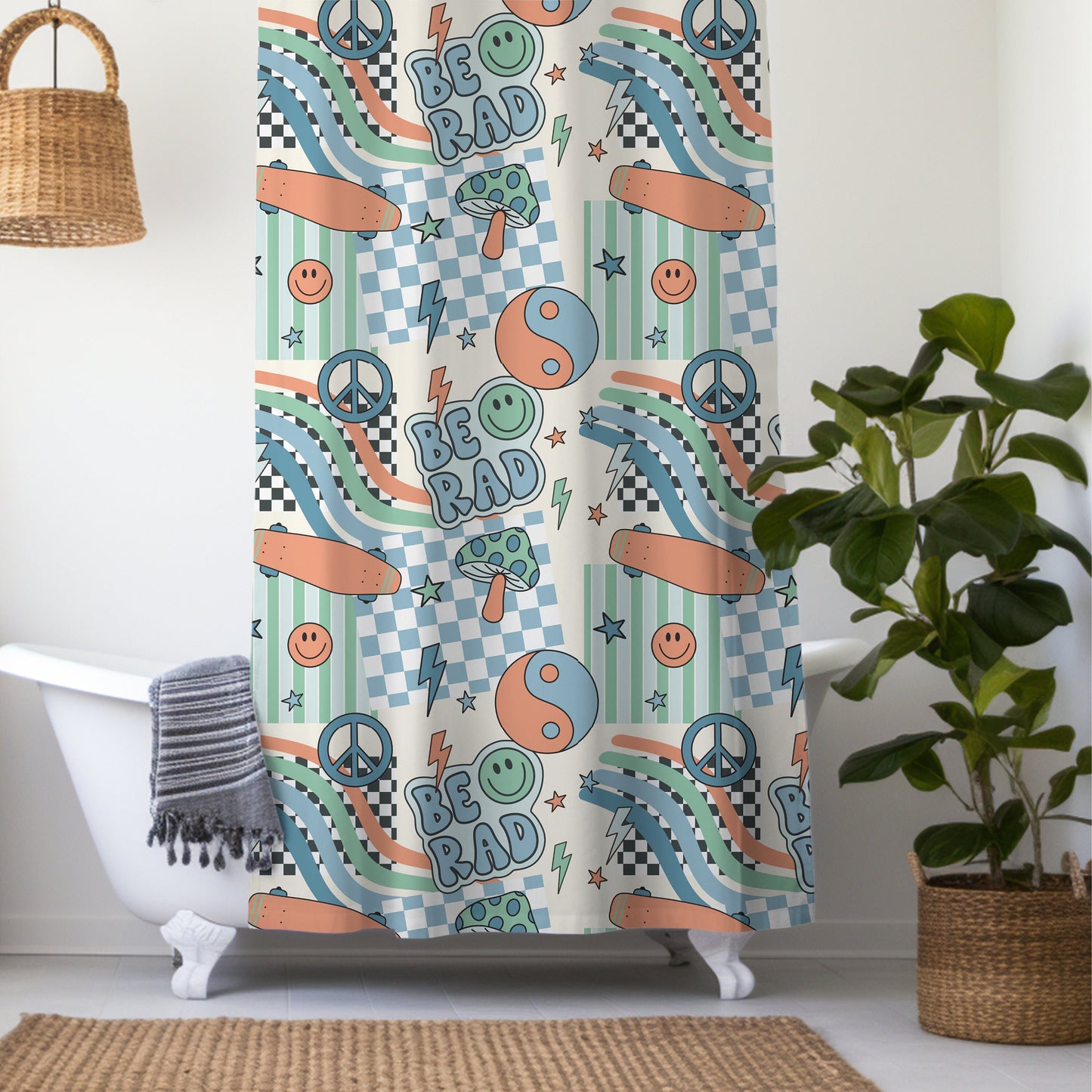 Boys Shower Curtain Personalized patchwork, kids shower curtain retro, shower curtain boho, custom shower curtain, vintage shower curtain