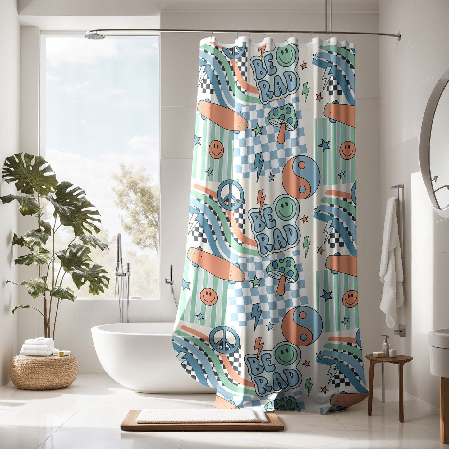 Boys Shower Curtain Personalized patchwork, kids shower curtain retro, shower curtain boho, custom shower curtain, vintage shower curtain