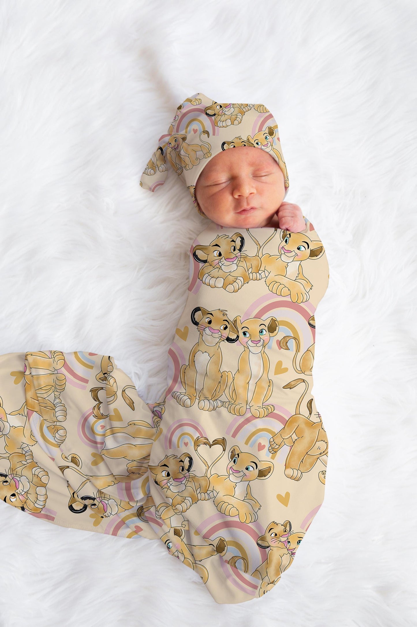 Custom Lion King Swaddle and bow set newborn, Swaddle and hat set, Newborn girl hospital reveal outfit, baby shower gift, stretchy swaddle
