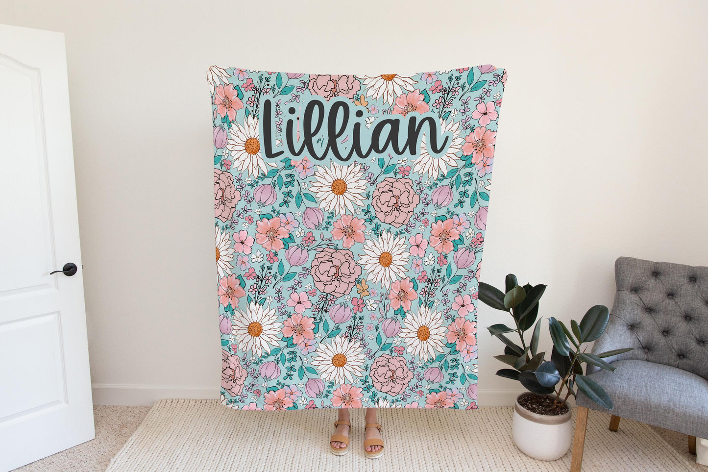 Personalized Blanket floral Girl Boho throw Baby Shower Gift Wildflower Newborn Baby Girl Name Blanket Floral Girl Daisy Blanket