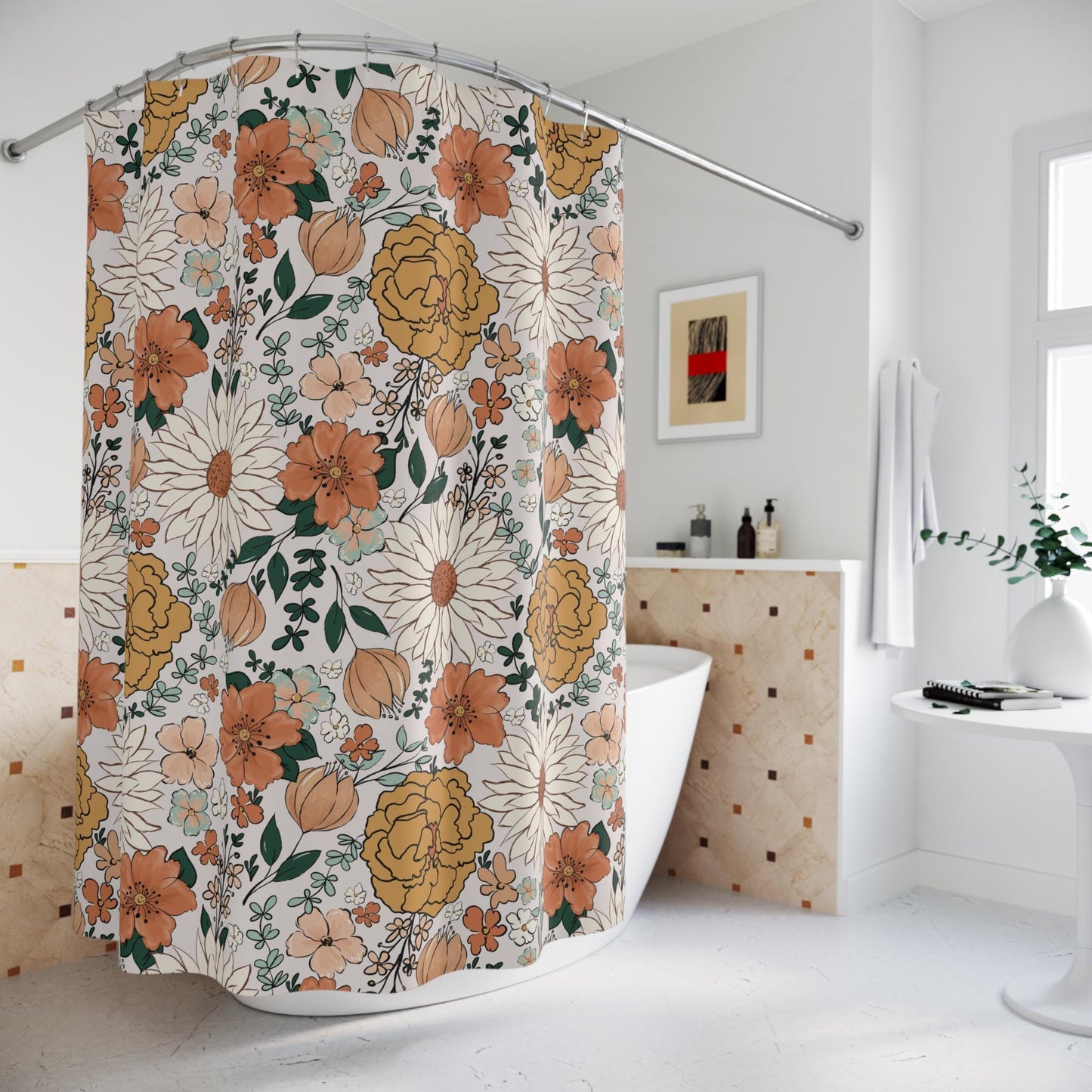Boho Shower Curtain, shower curtain retro, shower curtain boho, custom shower curtain, vintage shower curtain, botanical shower curtain