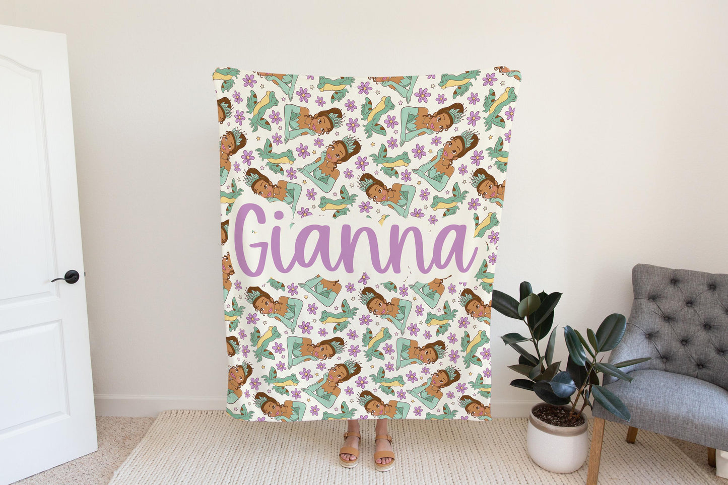 Disney Princess and frog Blanket, baby blanket, disney bedding, gift for kids baby daughter sibling, nursery decor toddler bedroom accessory