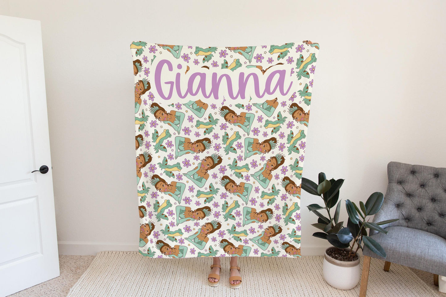 Disney Princess and frog Blanket, baby blanket, disney bedding, gift for kids baby daughter sibling, nursery decor toddler bedroom accessory