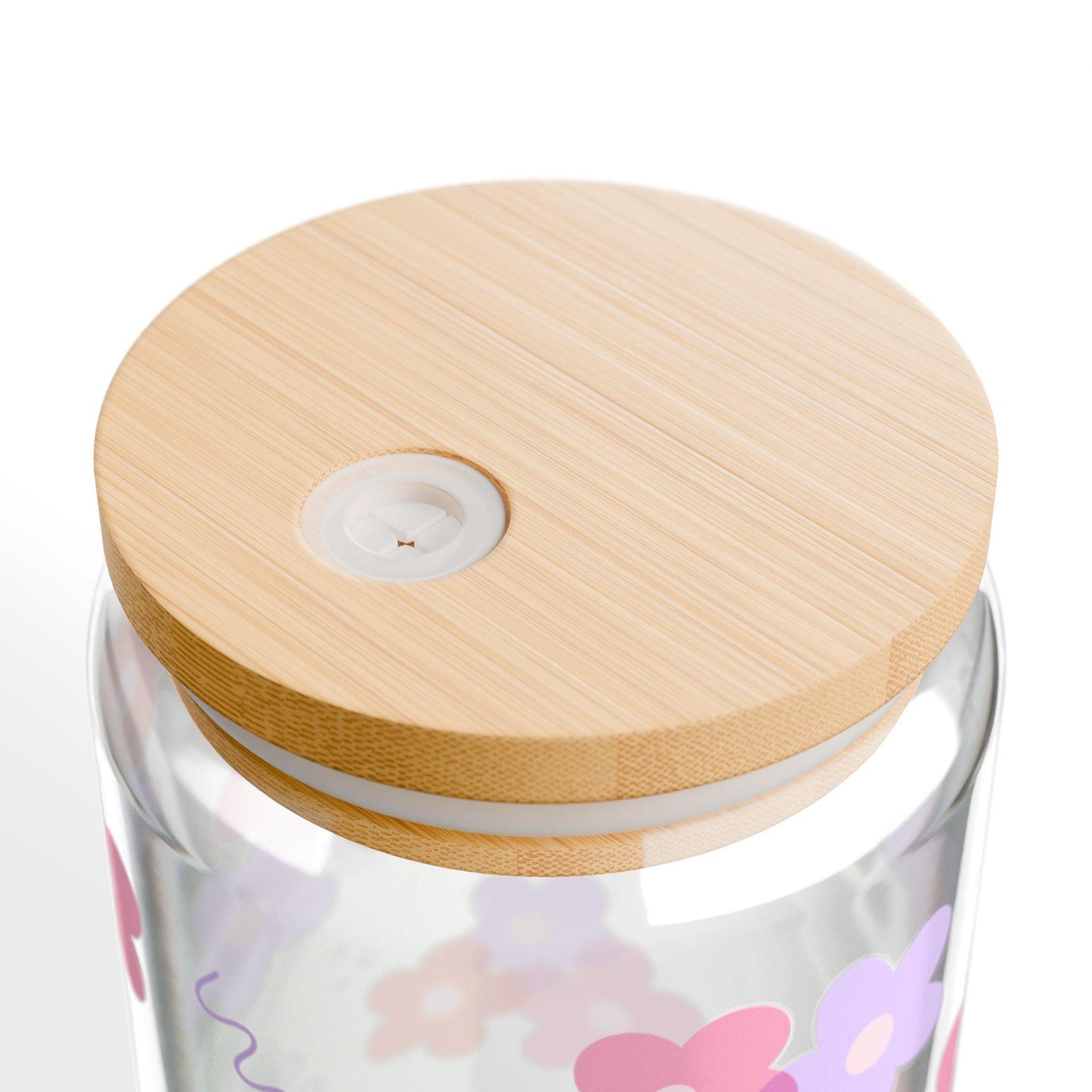 Girly Floral glass cup with bamboo lid glass straw, Cute Cup Beer Can Iced Coffee Glass Cup Cute funny Glass Cup gift for her