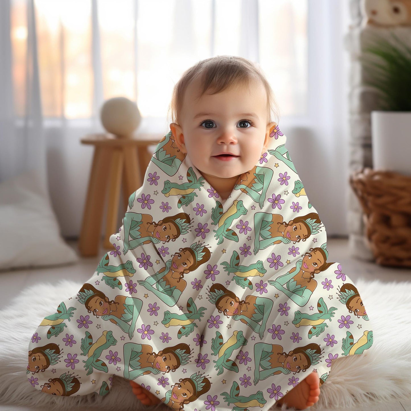 Disney Princess and frog Blanket, baby blanket, disney bedding, gift for kids baby daughter sibling, nursery decor toddler bedroom accessory