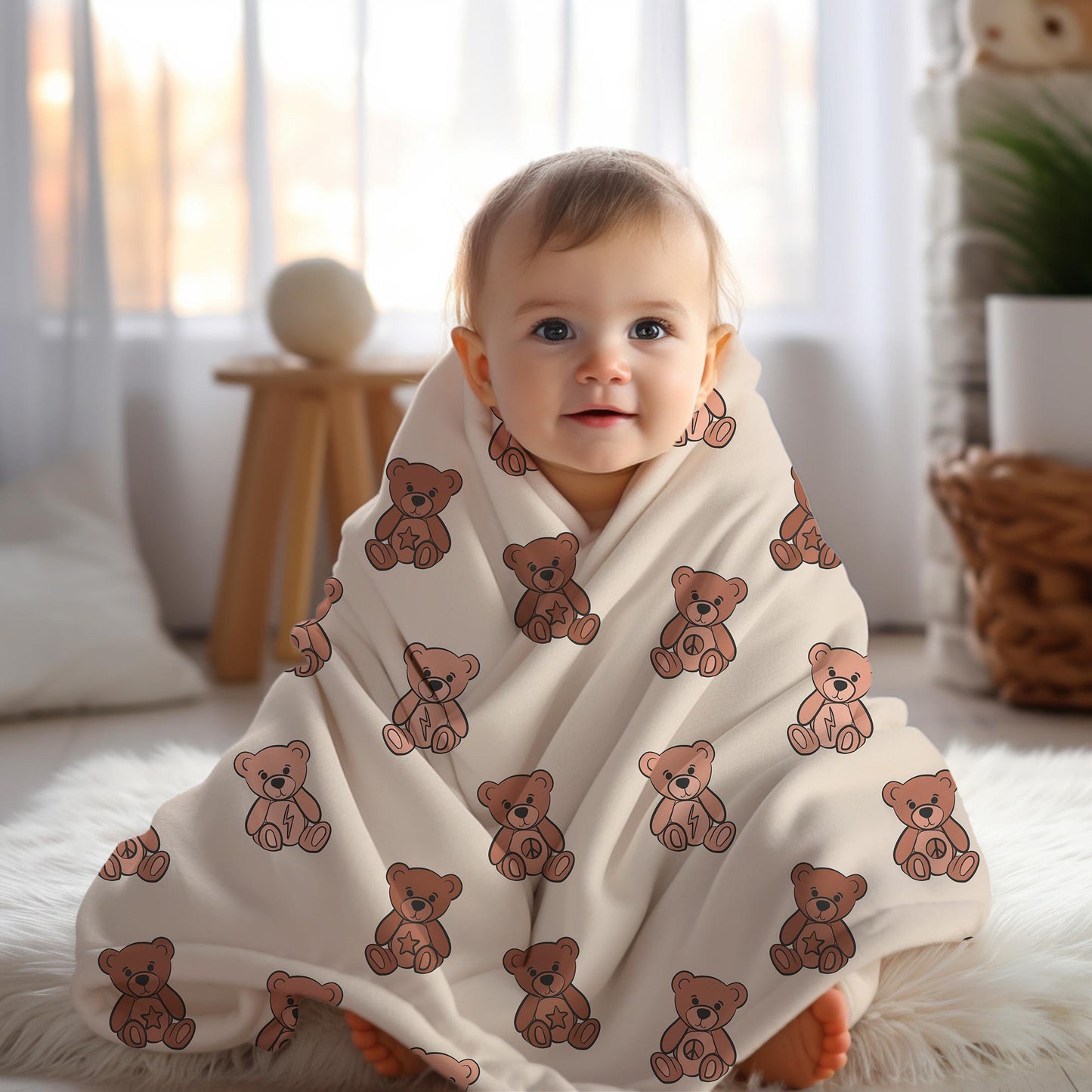Teddy bear blanket for boys, personalized blanket custom name throw, birthday gift for him, custom name baby blanket, baby shower gift