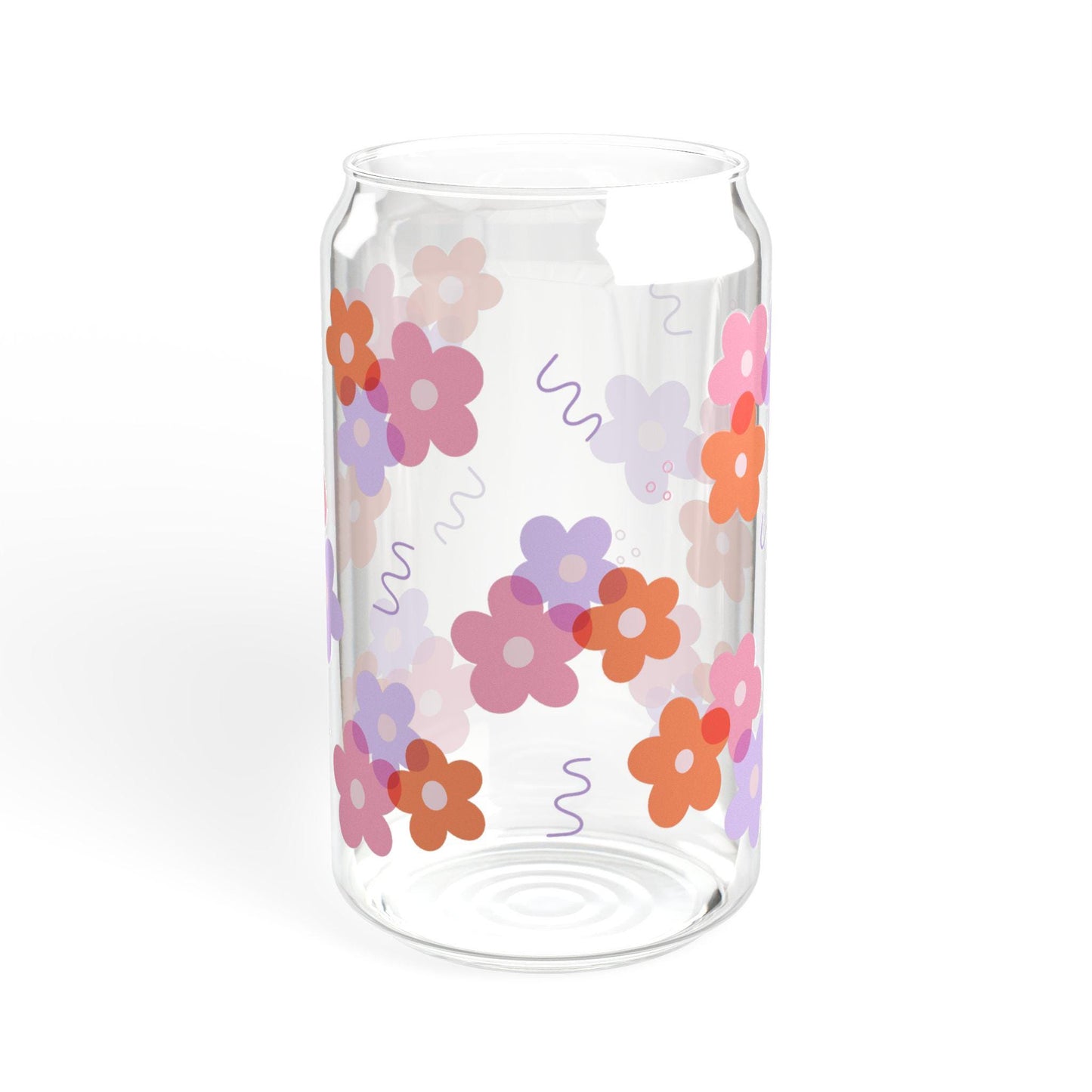 Girly Floral glass cup with bamboo lid glass straw, Cute Cup Beer Can Iced Coffee Glass Cup Cute funny Glass Cup gift for her