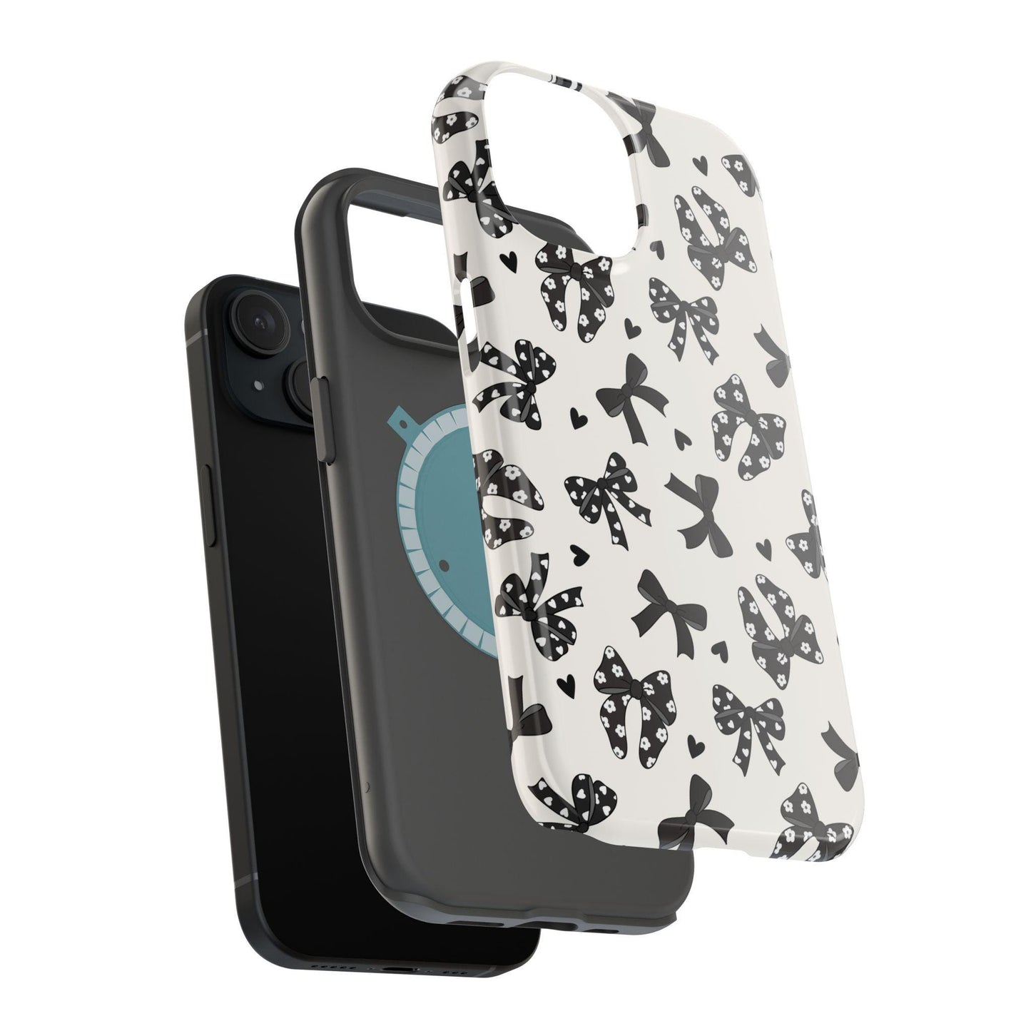Custom black bow phone case iphone 16, 15, 14, 13 Pro Max, MAGSAFE Iphone case coquette, TOUGH Vintage black cream personalized phone case