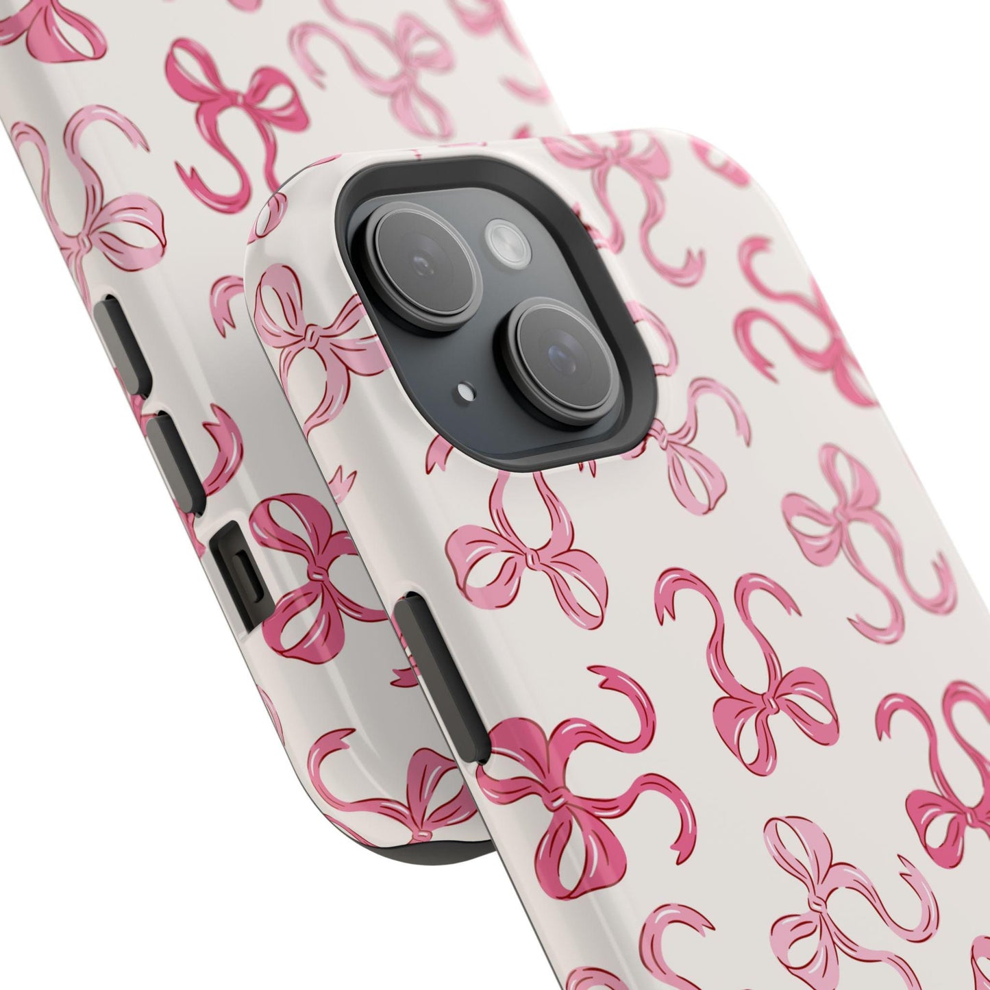 Custom Pink Bow phone case iphone 16, 15, 14, 13 Pro Max, MAGSAFE tough Iphone case coquette, preppy personalized phone case trendy girly