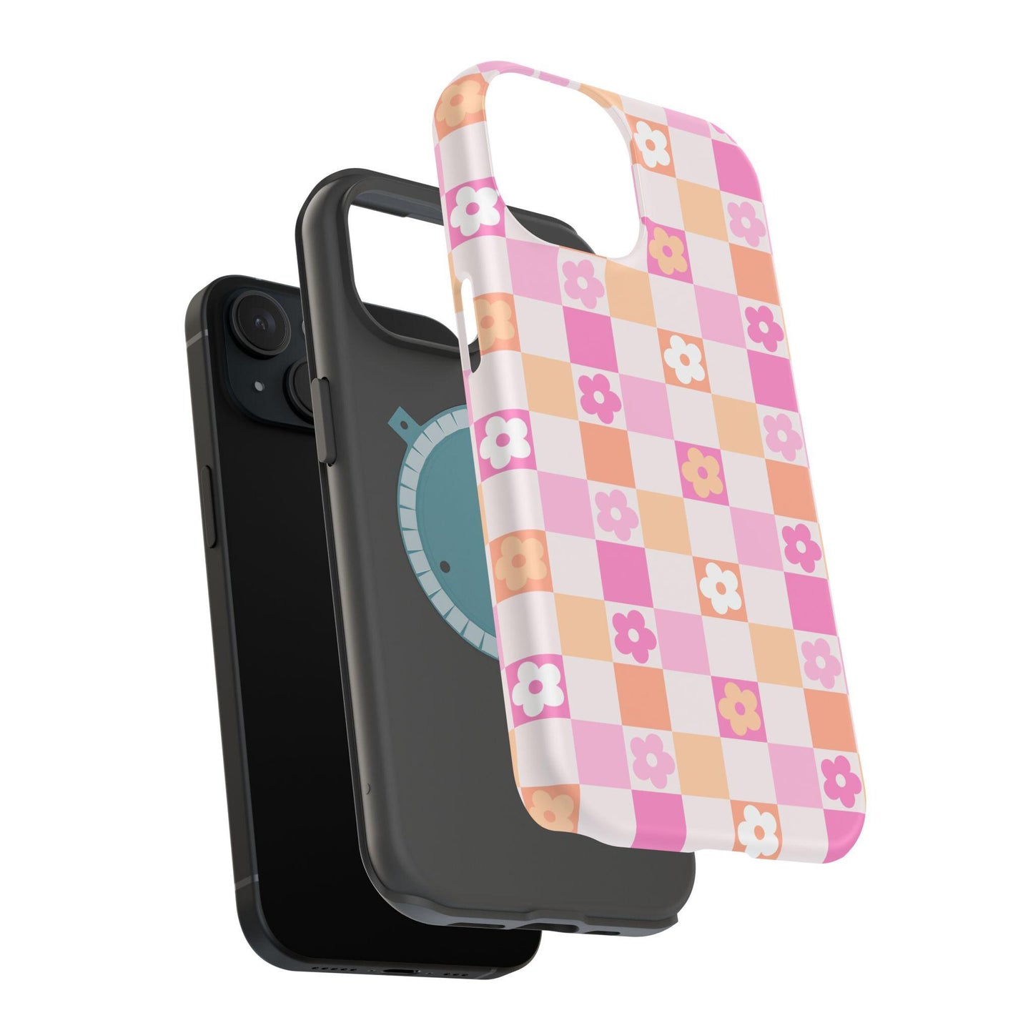 Custom Retro Checkered iphone case 16, 15, 14, 13 Pro Max, MAGSAFE Iphone case floral, vintage pink personalized phone case