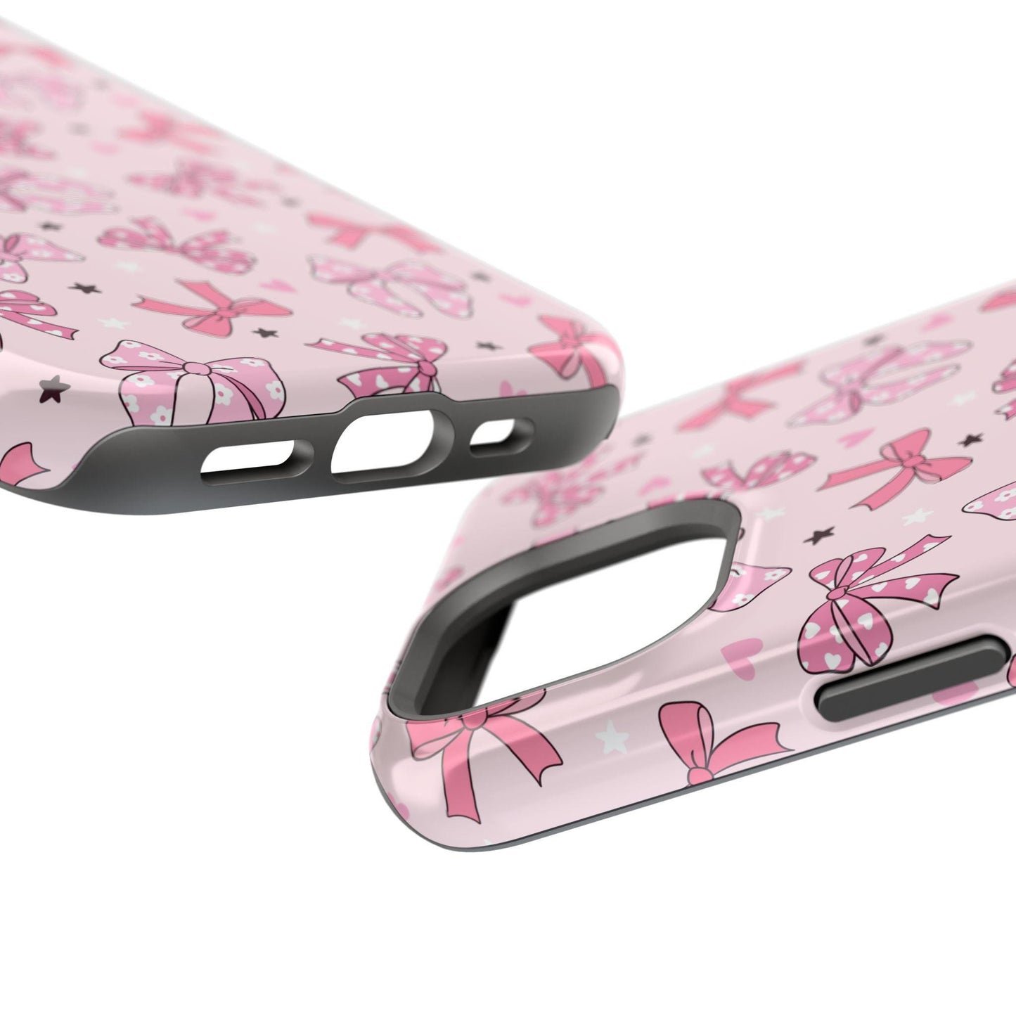 Custom Pink Bow phone case iphone 16, 15, 14, 13 Pro Max, MAGSAFE tough Iphone case coquette, preppy personalized phone case trendy girly
