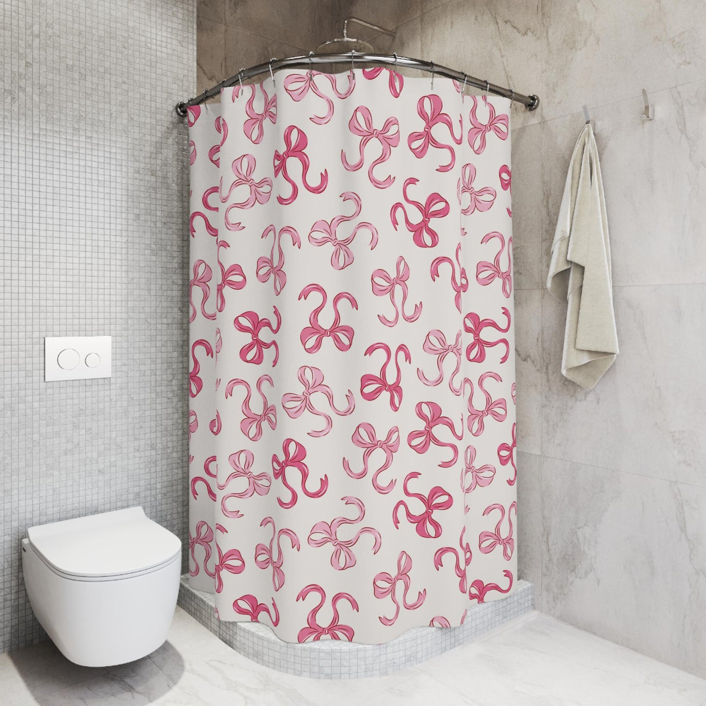 Pink Bow Shower Curtain Coquette decor, custom trendy coquette bathroom decor, preppy shower curtain, aesthetic bathroom decor personalized