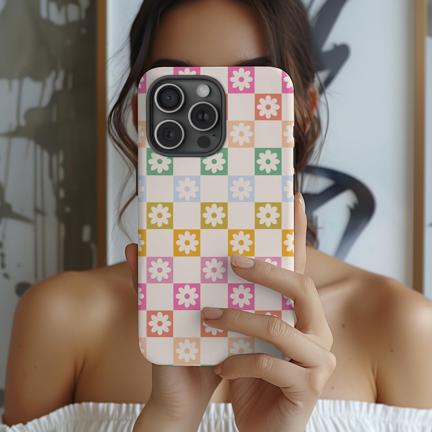 Custom Retro Checkered iphone case 16, 15, 14, 13 Pro Max, MAGSAFE Iphone case floral, vintage pink personalized phone case
