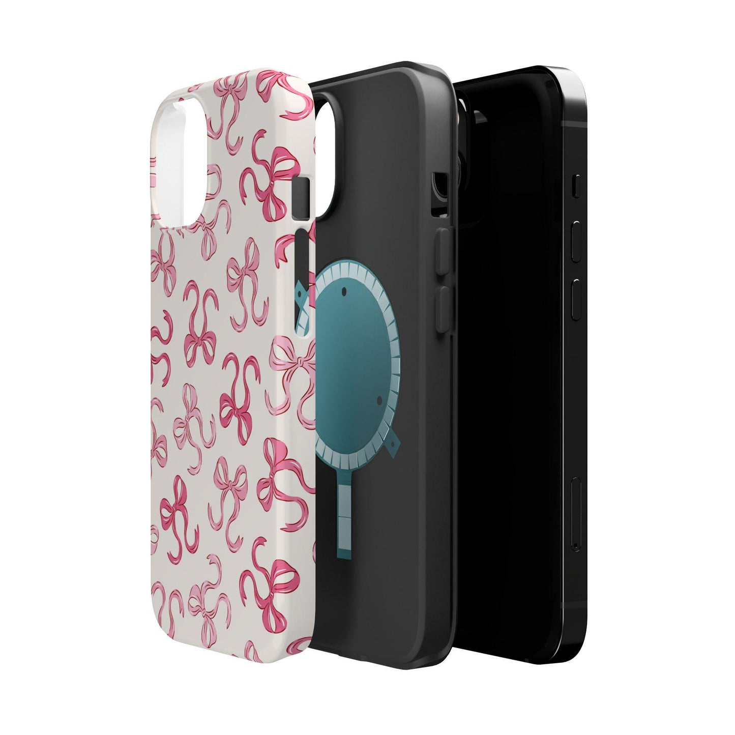 Custom Pink Bow phone case iphone 16, 15, 14, 13 Pro Max, MAGSAFE tough Iphone case coquette, preppy personalized phone case trendy girly