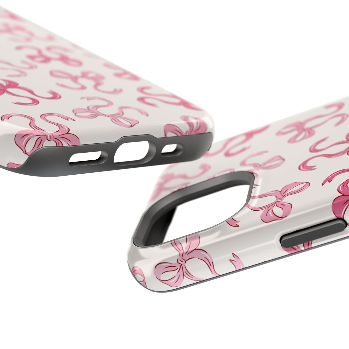 Custom Pink Bow phone case iphone 16, 15, 14, 13 Pro Max, MAGSAFE tough Iphone case coquette, preppy personalized phone case trendy girly